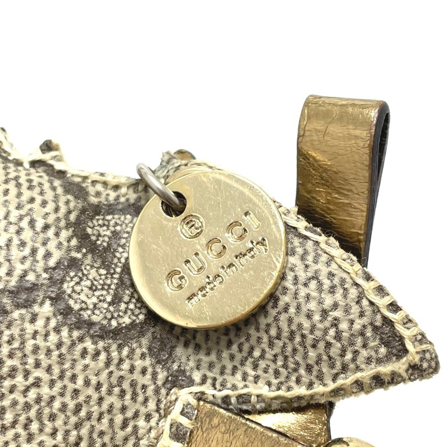 GUCCI Fox Guccioli Keychain Charm in GG Supreme Canvas, Beige