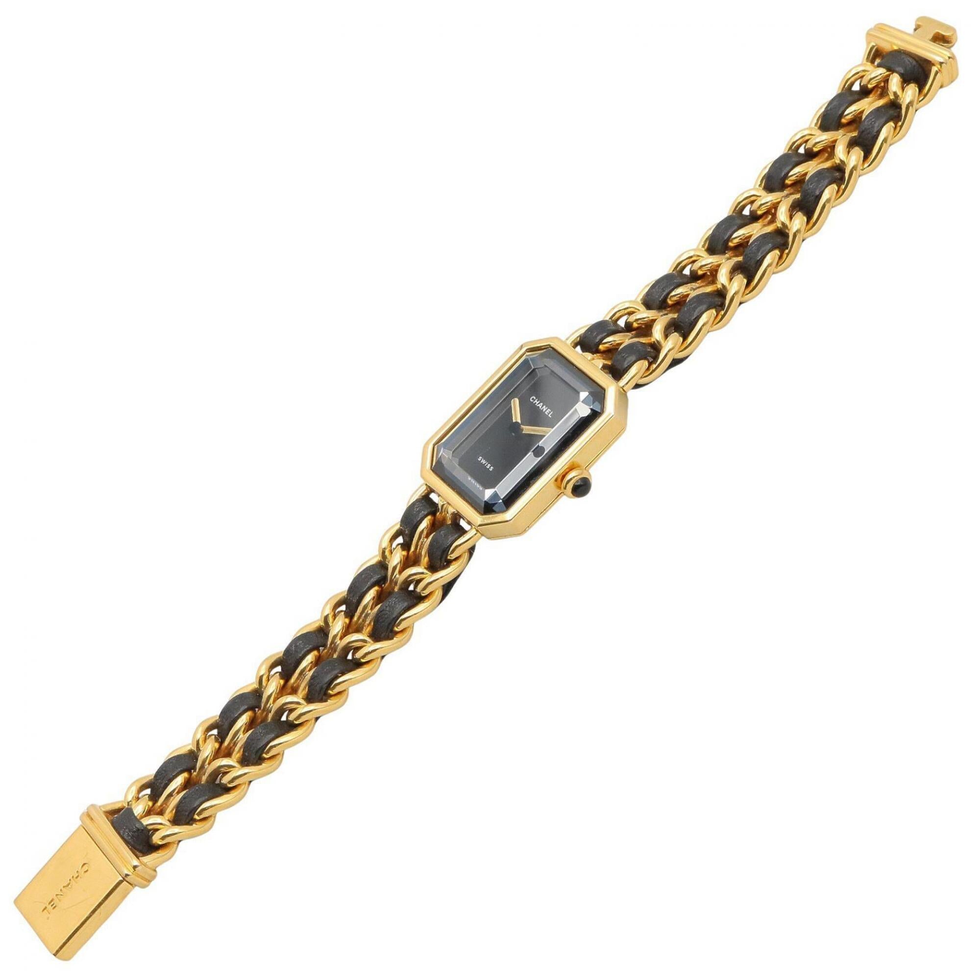 Chanel CHANEL Première M Wristwatch, Gold Plated (GP), Leather Strap, Women's, Black, H0001 — Very Good