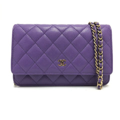 CHANEL A33814 CC Coco Mark Matelasse Chain Wallet Shoulder Bag Caviar Skin Women's Purple — New - Store Return