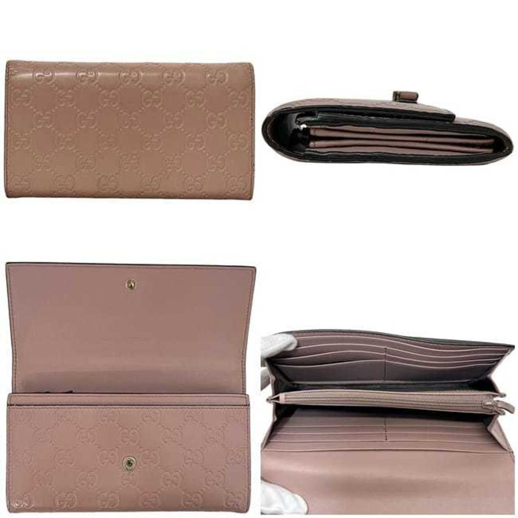 Gucci Bifold Long Wallet ec-24305 Pink Beige Stripe 388679 Leather 0959 GUCCI Ribbon GG Embossed Women's