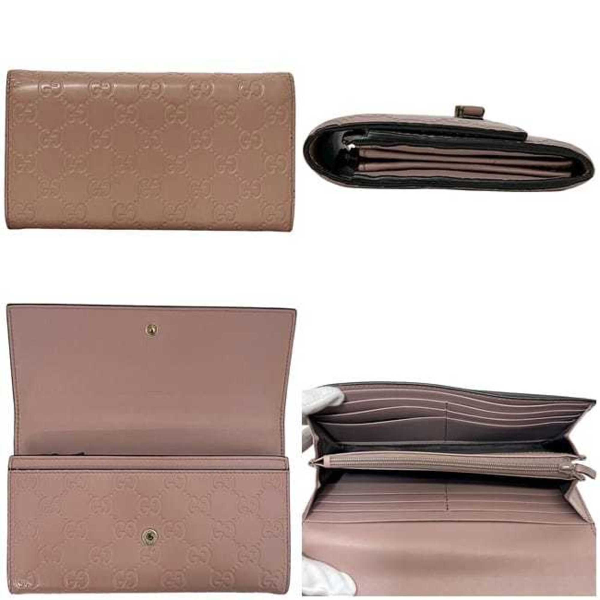 Gucci Bifold Long Wallet ec-24305 Pink Beige Stripe 388679 Leather 0959 GUCCI Ribbon GG Embossed Women's