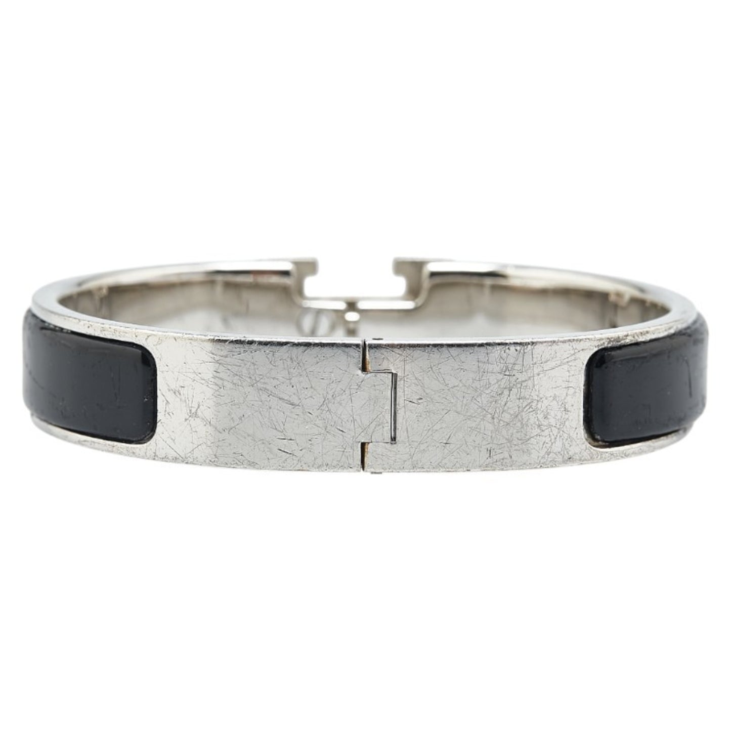 Hermes Click H PM Bangle Silver Black Metal Women's HERMES