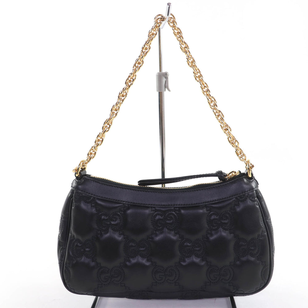 GUCCI 735049 GG Matelassé 2-Way Leather Handbag/Shoulder Bag, Black, with Dust Made in Italy, Women's — Like New