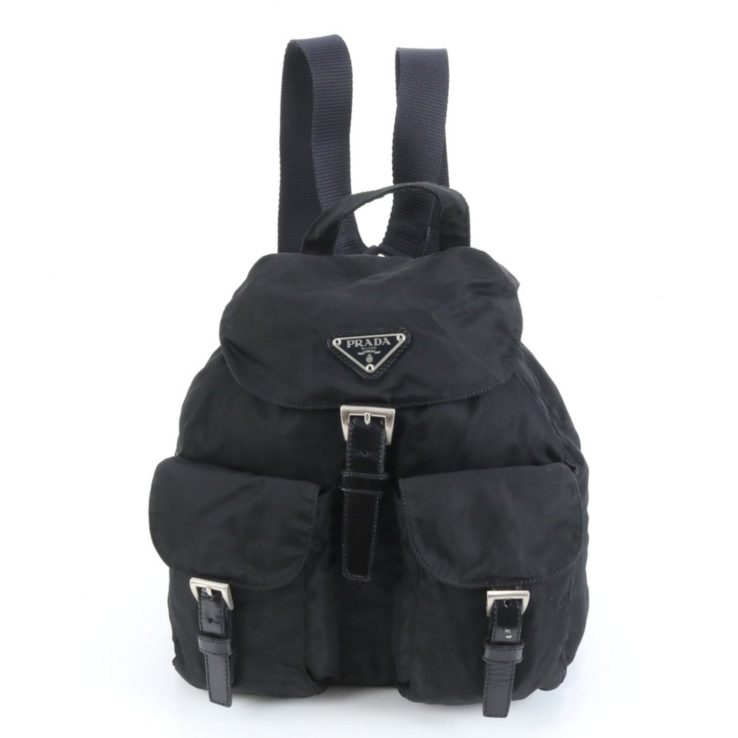 Prada Tessuto nylon and leather backpack with triangle logo, black, for women
