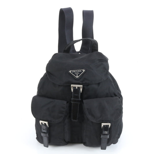 Prada Tessuto nylon and leather backpack with triangle logo, black, for women