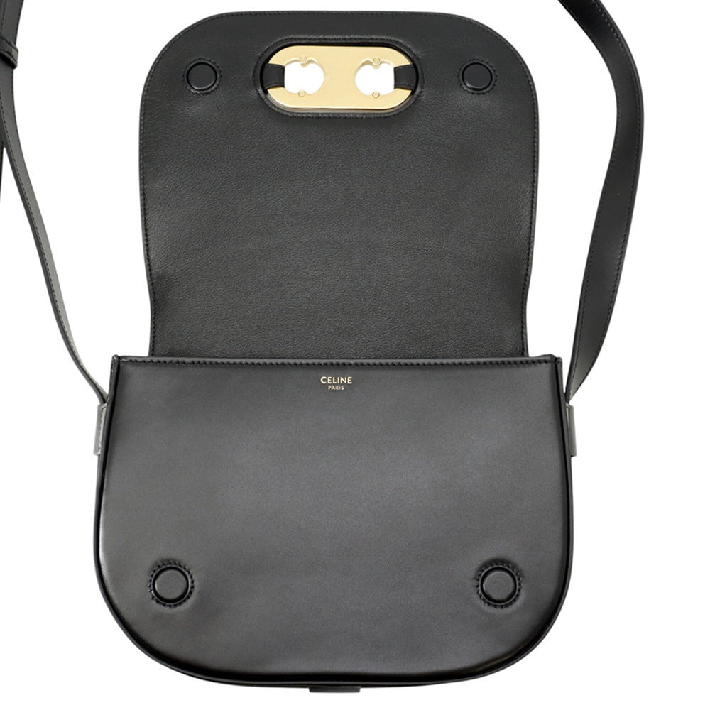 Celine shoulder bag, Maillon Triomphe, calf leather, 193123, black, handbag — Like New