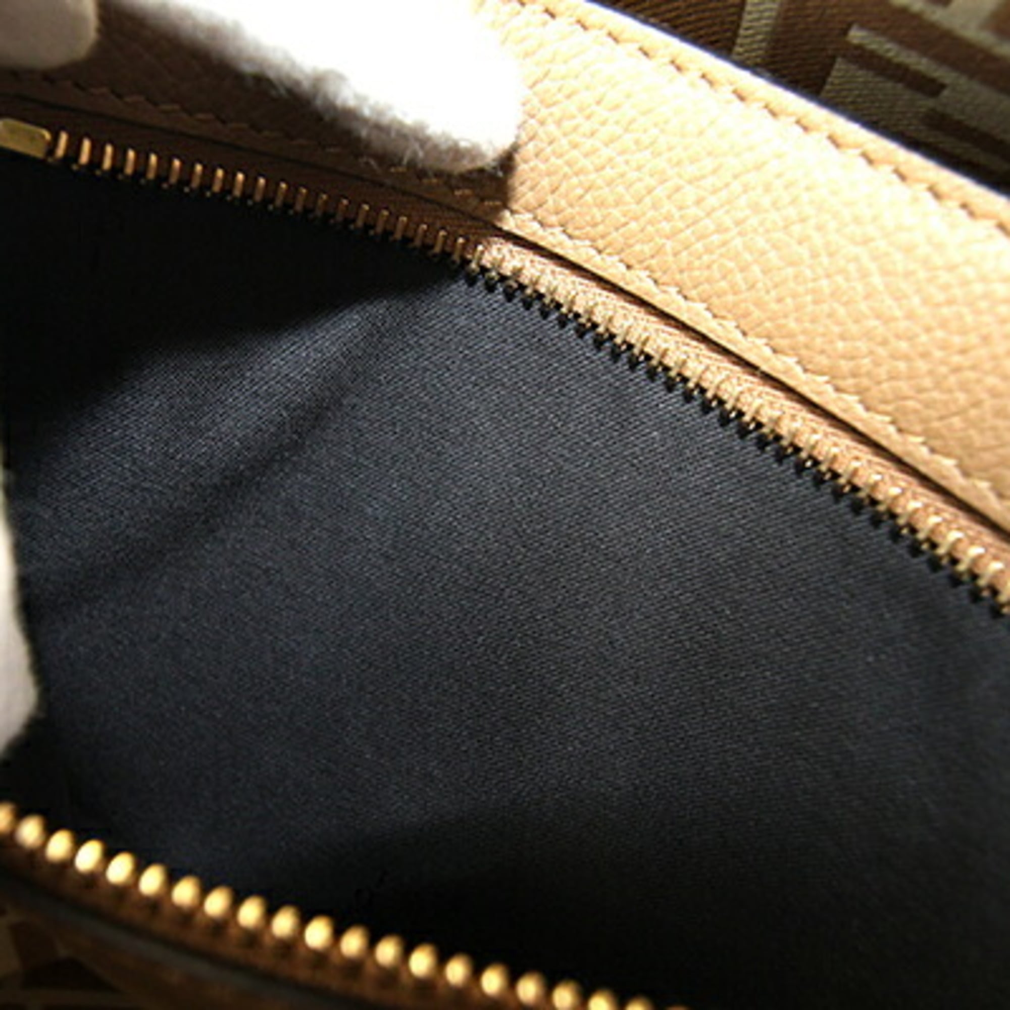 Fendi Roll Large Tote Bag 8BH425 Beige Fabric Leather Reversible Shoulder FF Zucca Pecan Stripe Women's FENDI