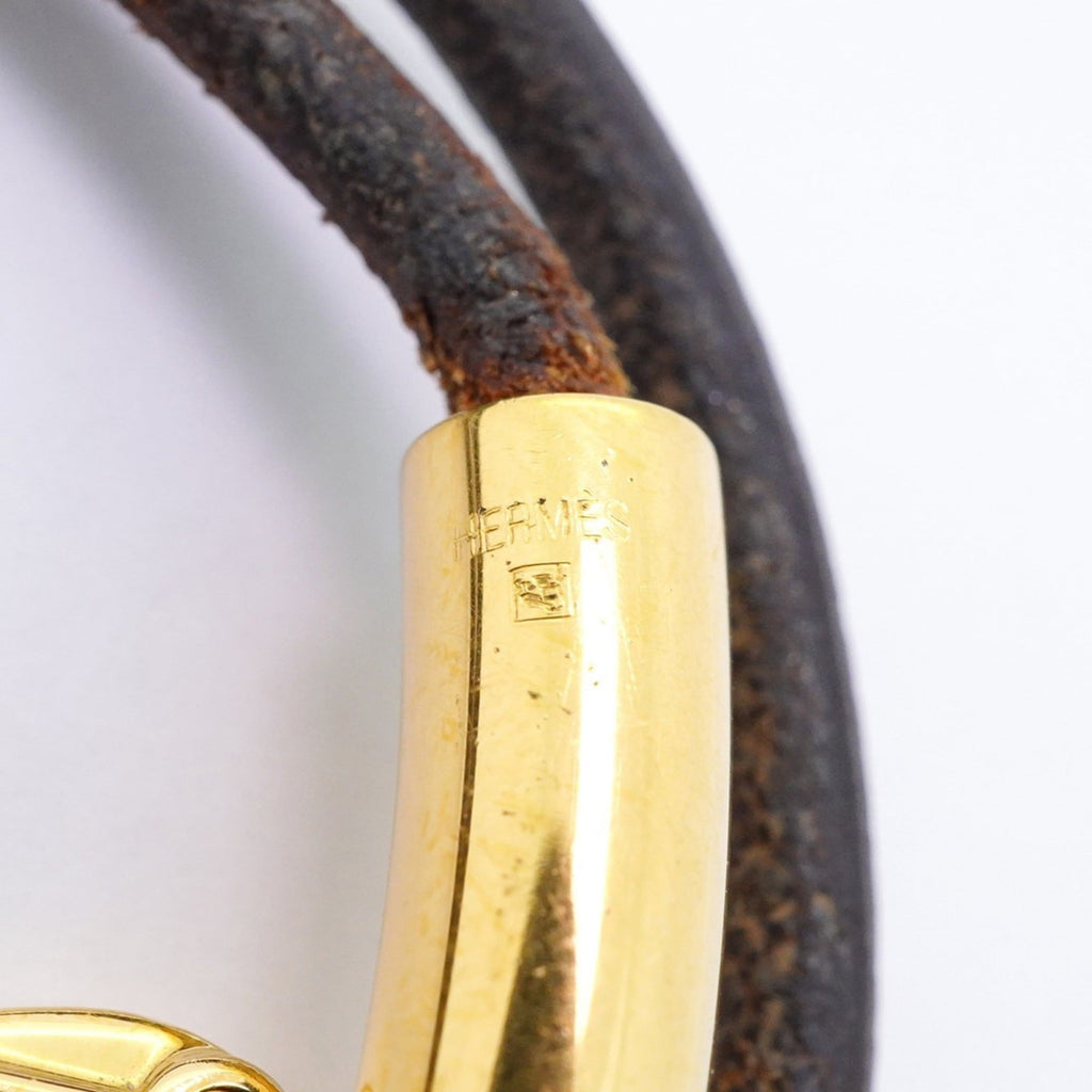 Hermes Hermès Viviride Fantasy Heart Bracelet Choker, GP Plated Leather, Gold and Brown, Women's