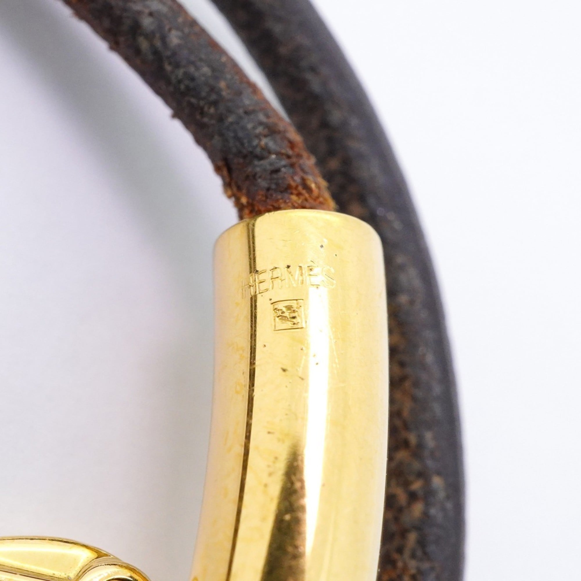 Hermes Hermès Viviride Fantasy Heart Bracelet Choker, GP Plated Leather, Gold and Brown, Women's