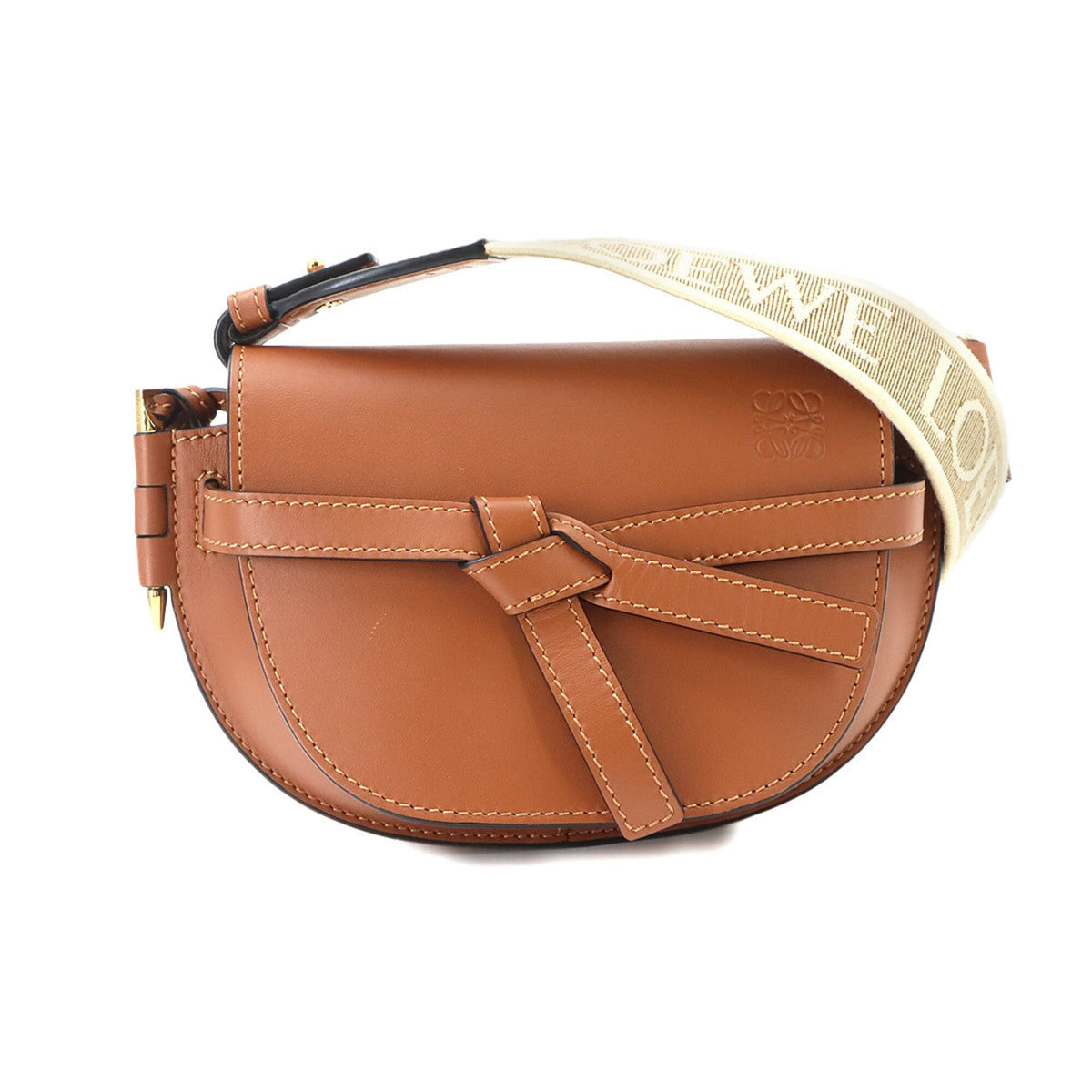 Loewe Mini Gate Dual Shoulder Handbag, Leather, Brown, Gold Hardware — Like New