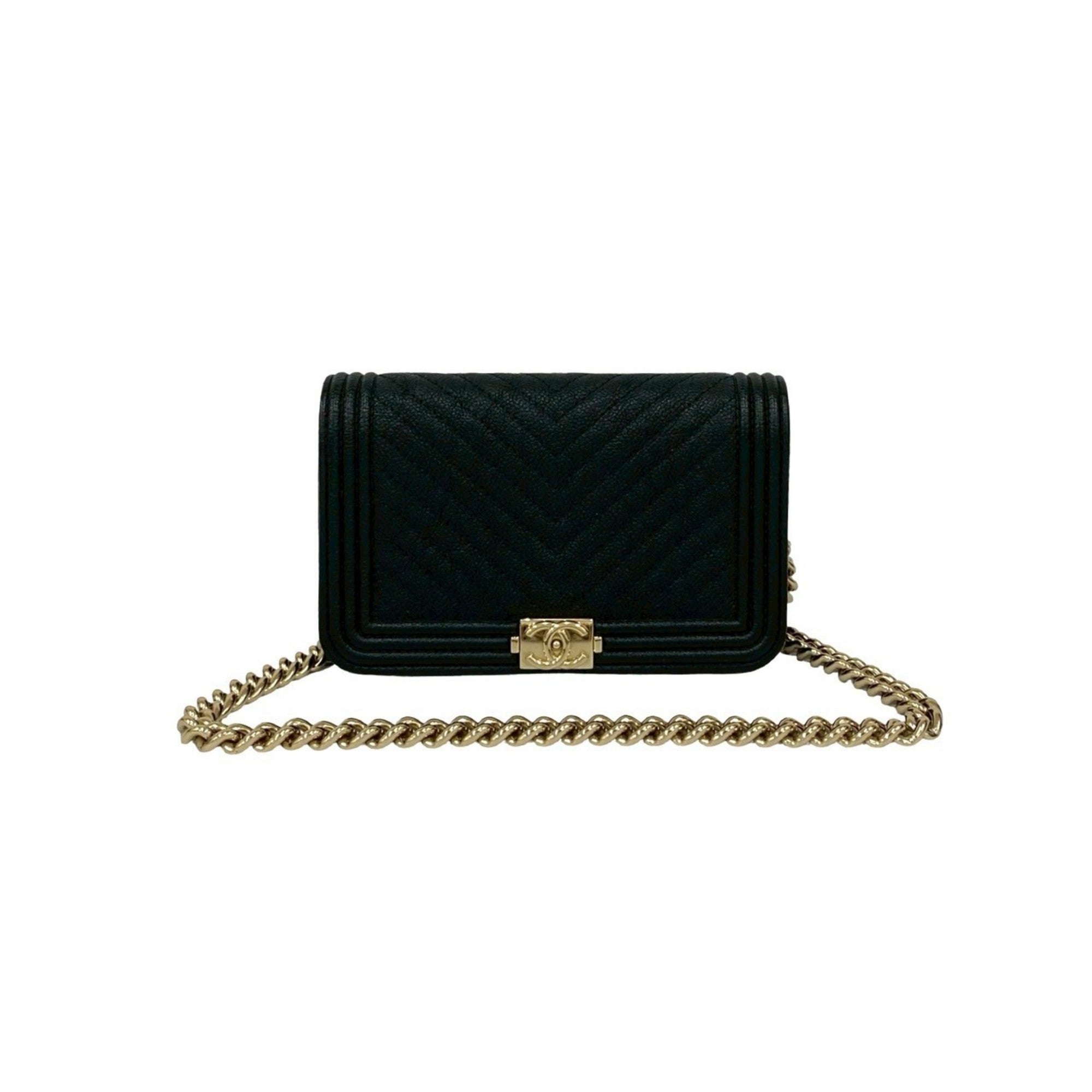 CHANEL Boy Chanel Coco Mark Caviar Skin Chain Shoulder Bag Black 81629 — Like New
