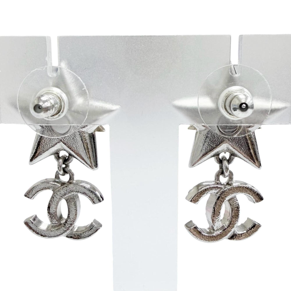 CHANEL C23S ABA907 Coco Mark Rhinestone Strass Star Crystal Swing Earrings (Pair) Champagne Gold Silver Made in France Women's — Like New