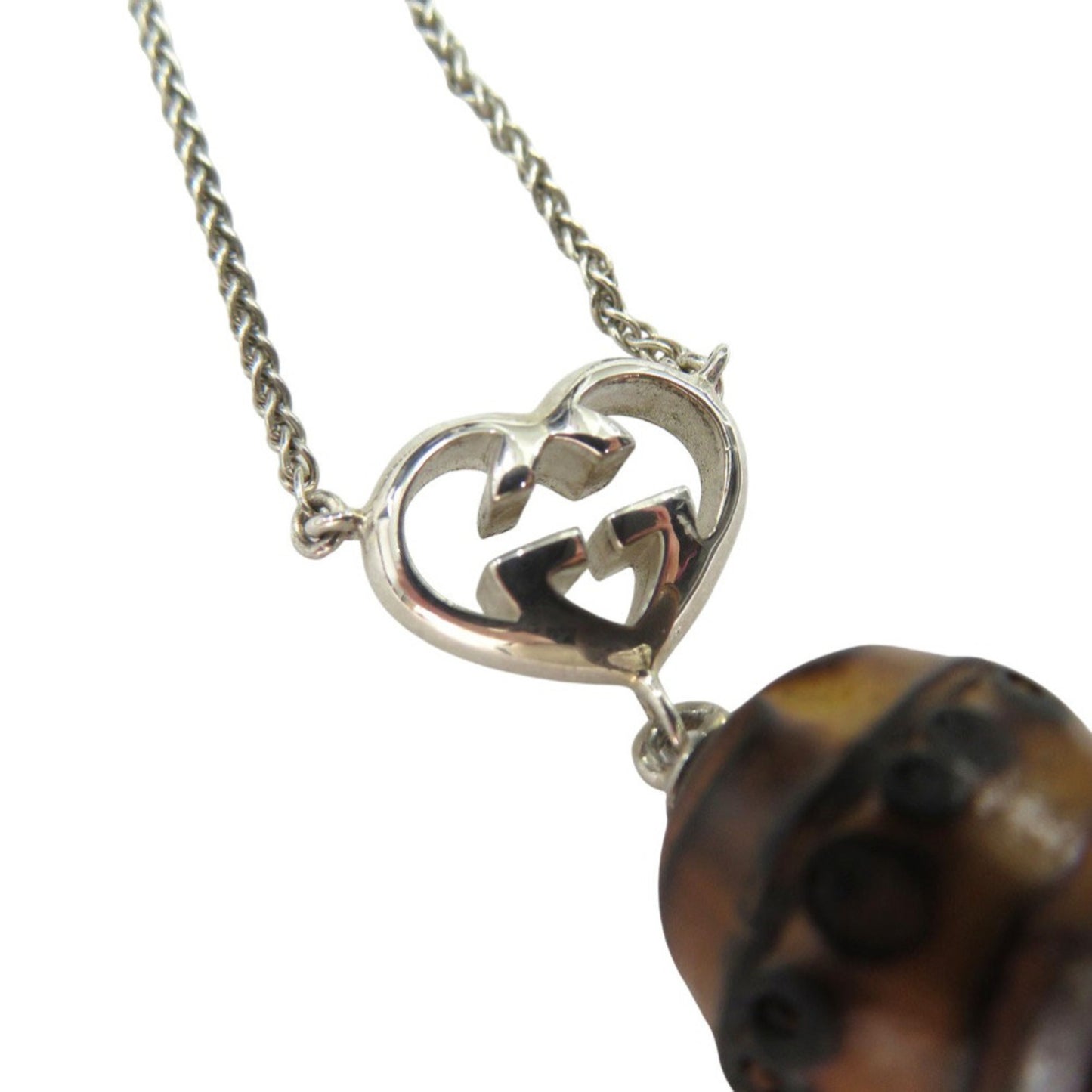 Gucci Interlocking G Heart Pendant Necklace in Sterling Silver with Bamboo Finish (0530)
