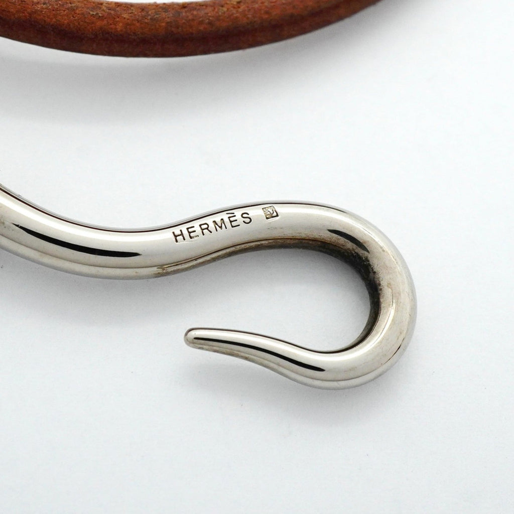 Hermes Jumbo Hook Bracelet, Metal, Leather, Silver, Brown, Women's