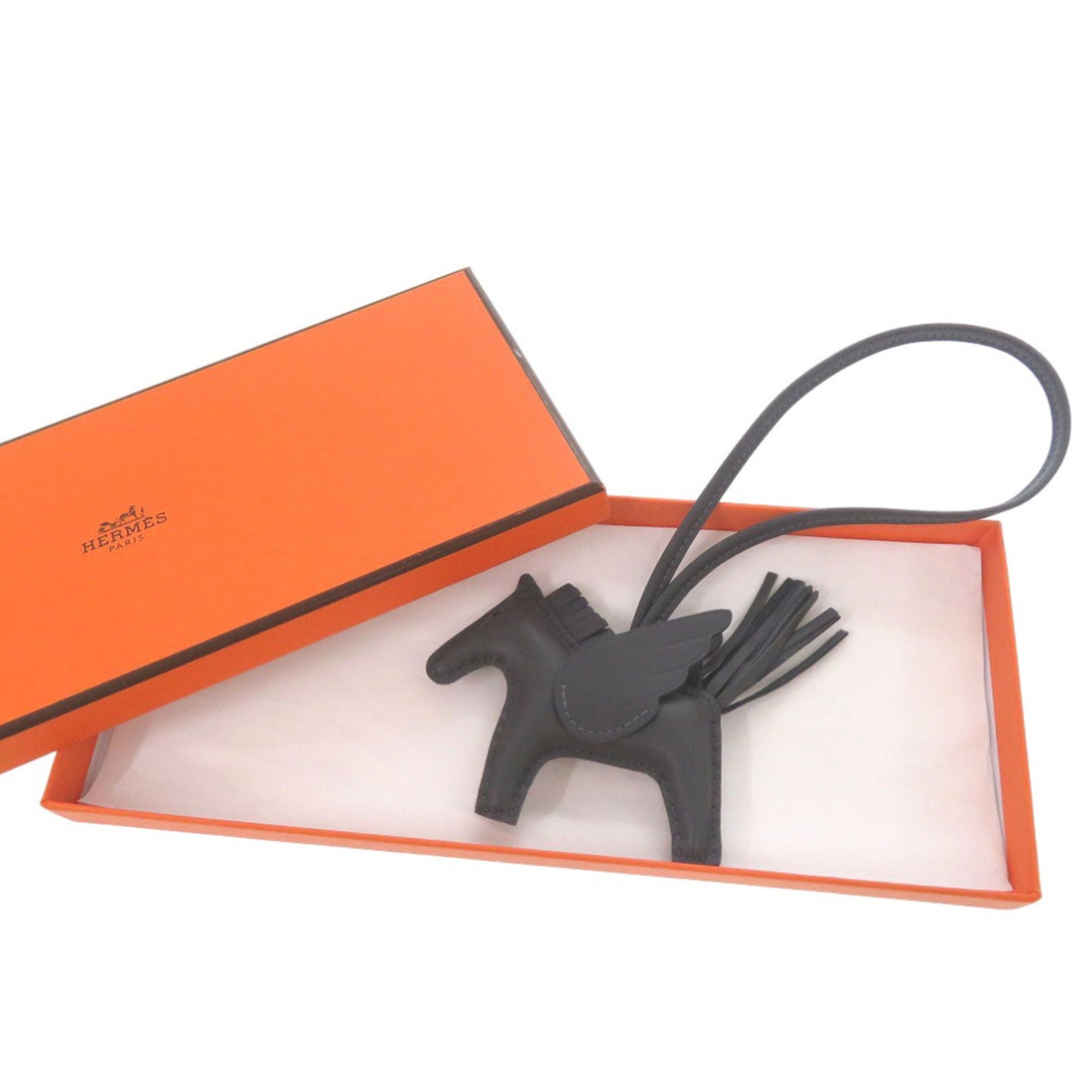 Hermes Unused Hermès Rodeo PM Pegasus Charm Keychain Lambskin Ardoise W Stamp 1902 — New - Store Return