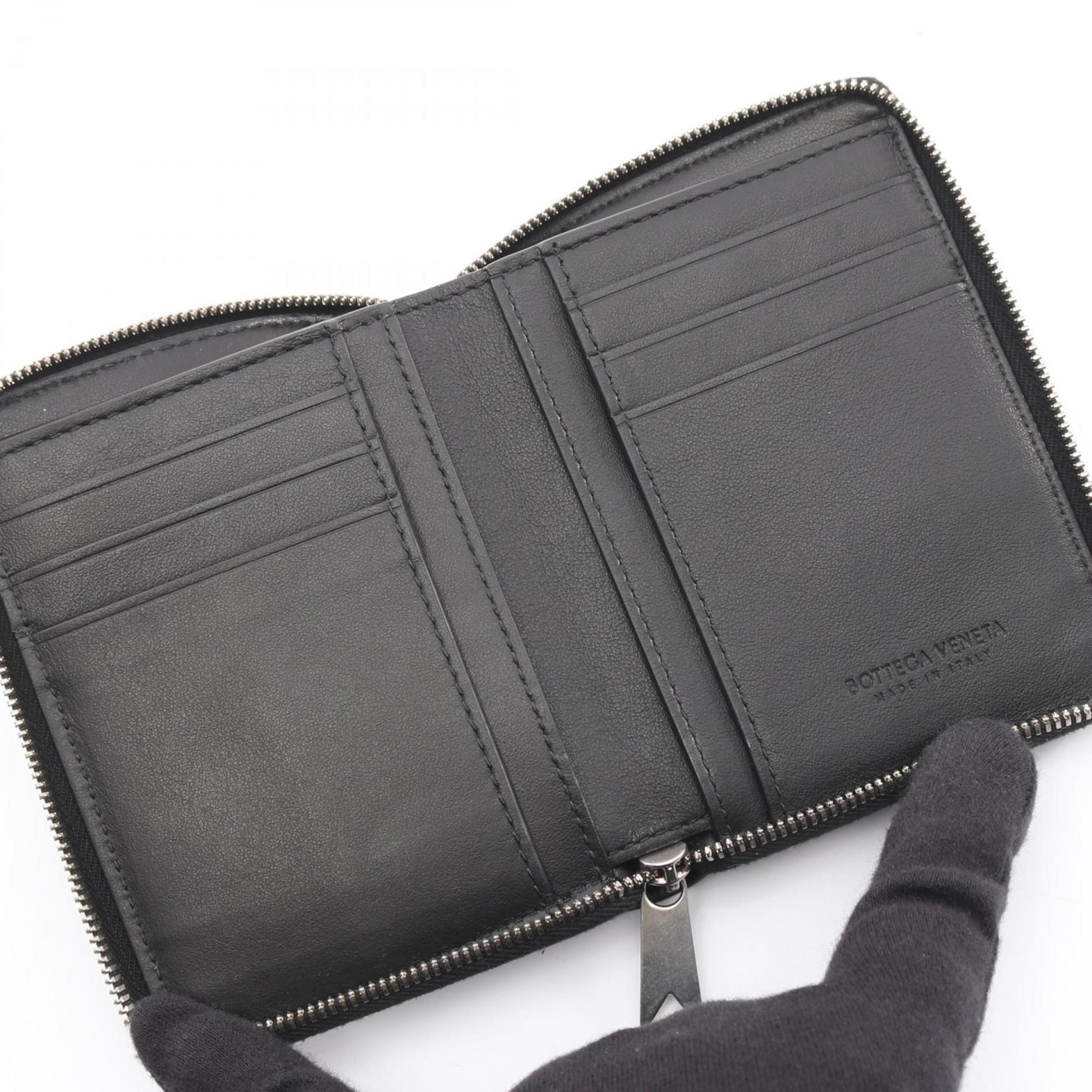 Bottega Veneta Maxi Intrecciato Round Wallet, Leather, Men's and Women's, Black