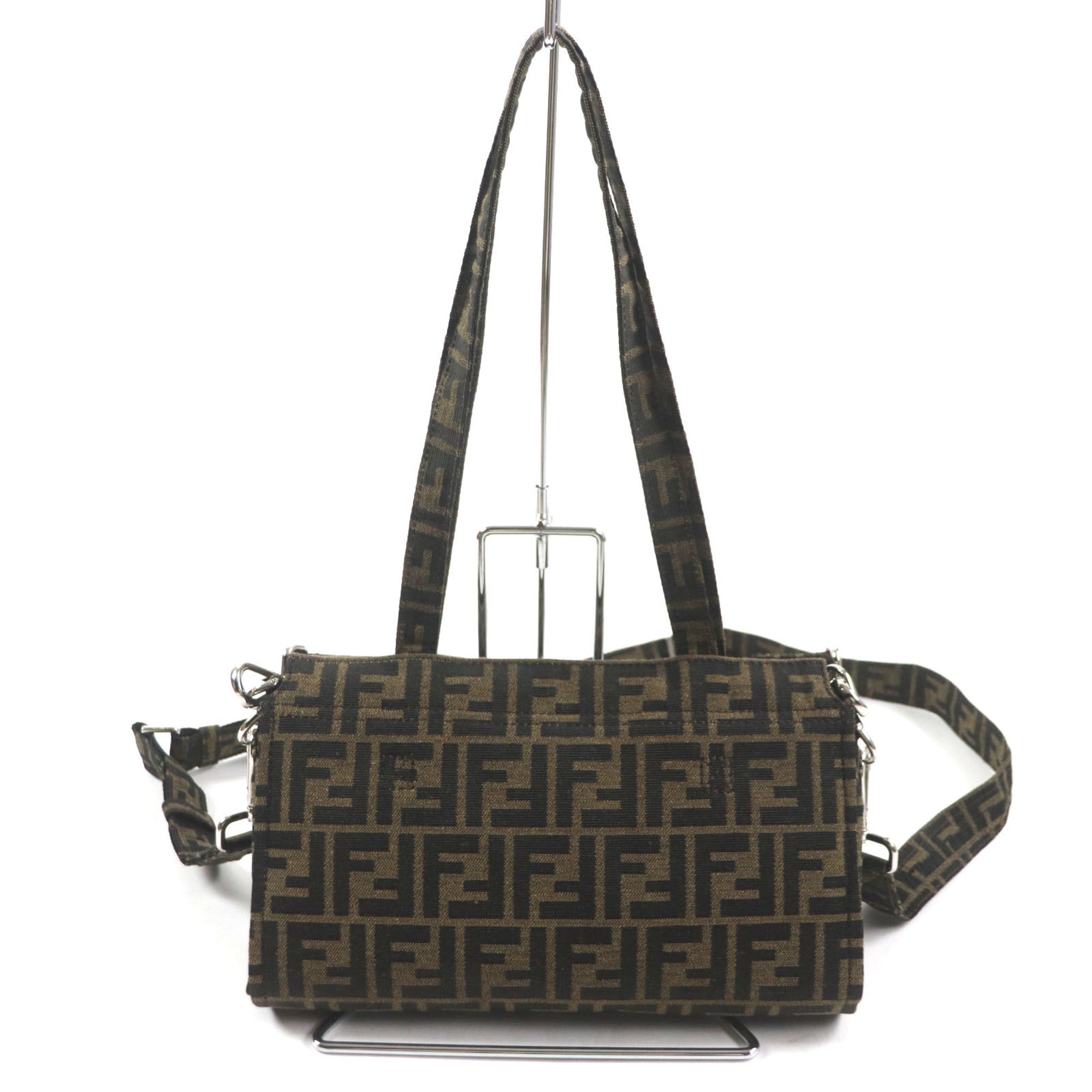 FENDI x FRAGMENT 8BH418 Zucca Baguette Foldable 3-Way Tote Canvas Shoulder Bag, Brown, with Dust Made in France, Men's — Like New