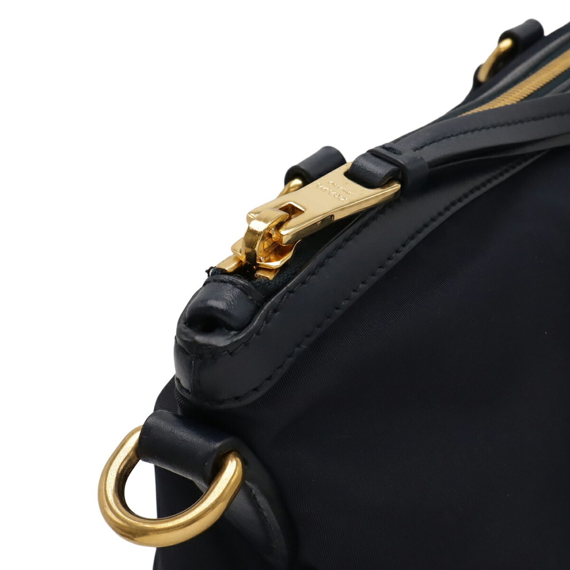 PRADA Prada Tote Bag Shoulder Handbag Nylon Leather Navy Blue 1BC060