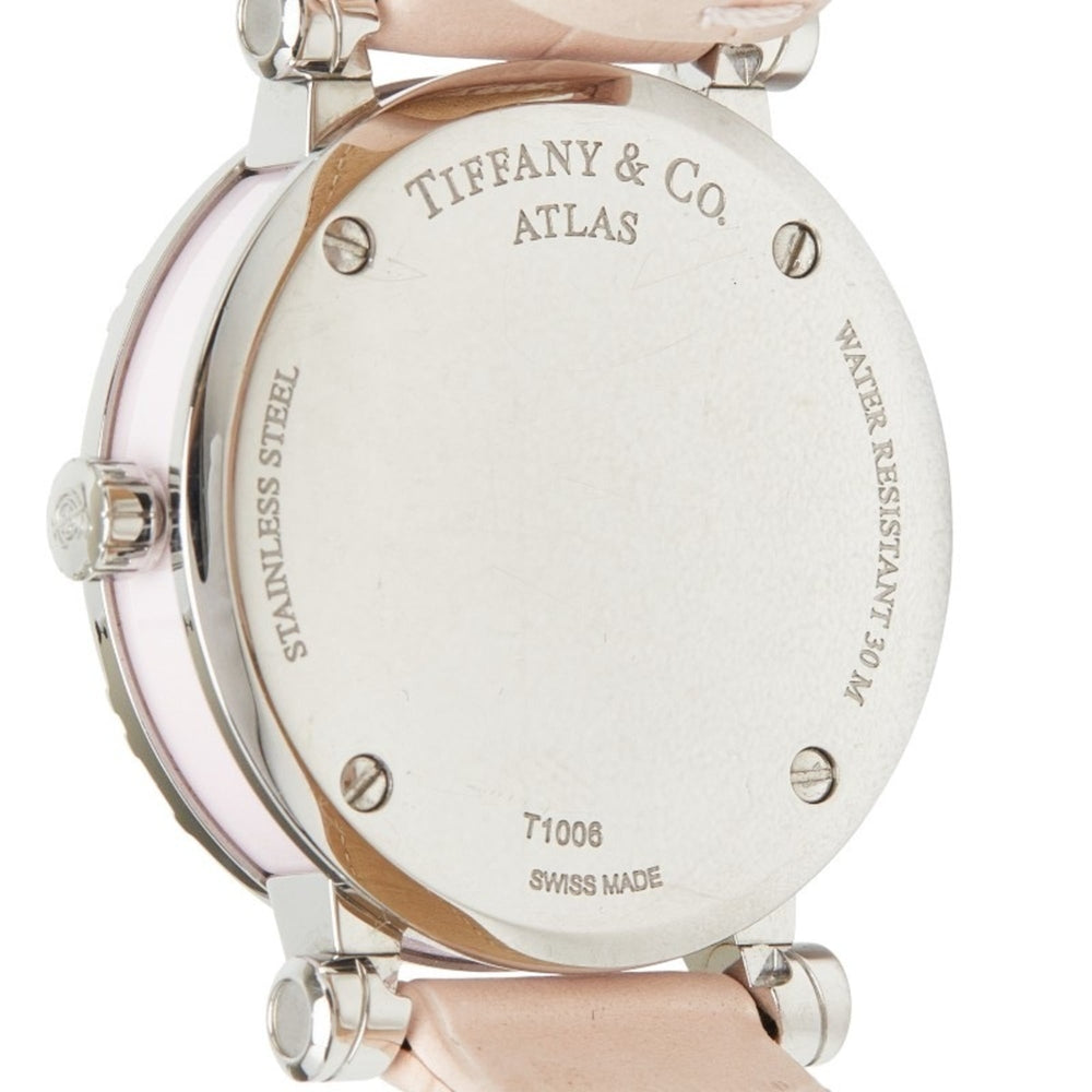 Tiffany & Co. Atlas Watch Z1300.11.11A31A41A Quartz Pink Dial Stainless Steel Leather Ceramic Ladies' — Very Good