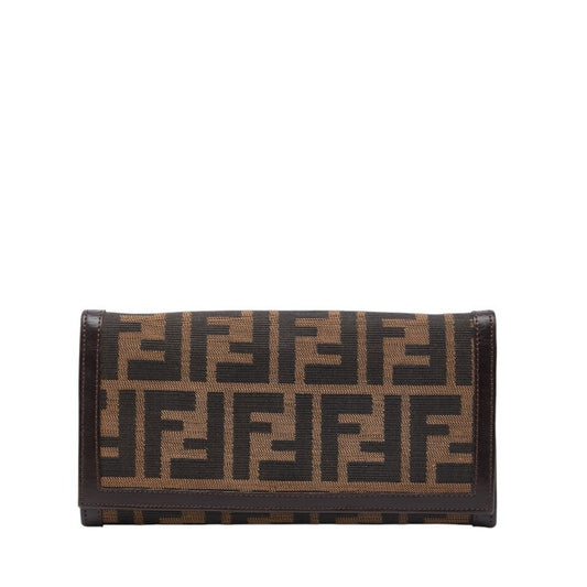 Fendi Zucca long wallet in brown canvas and leather for women.