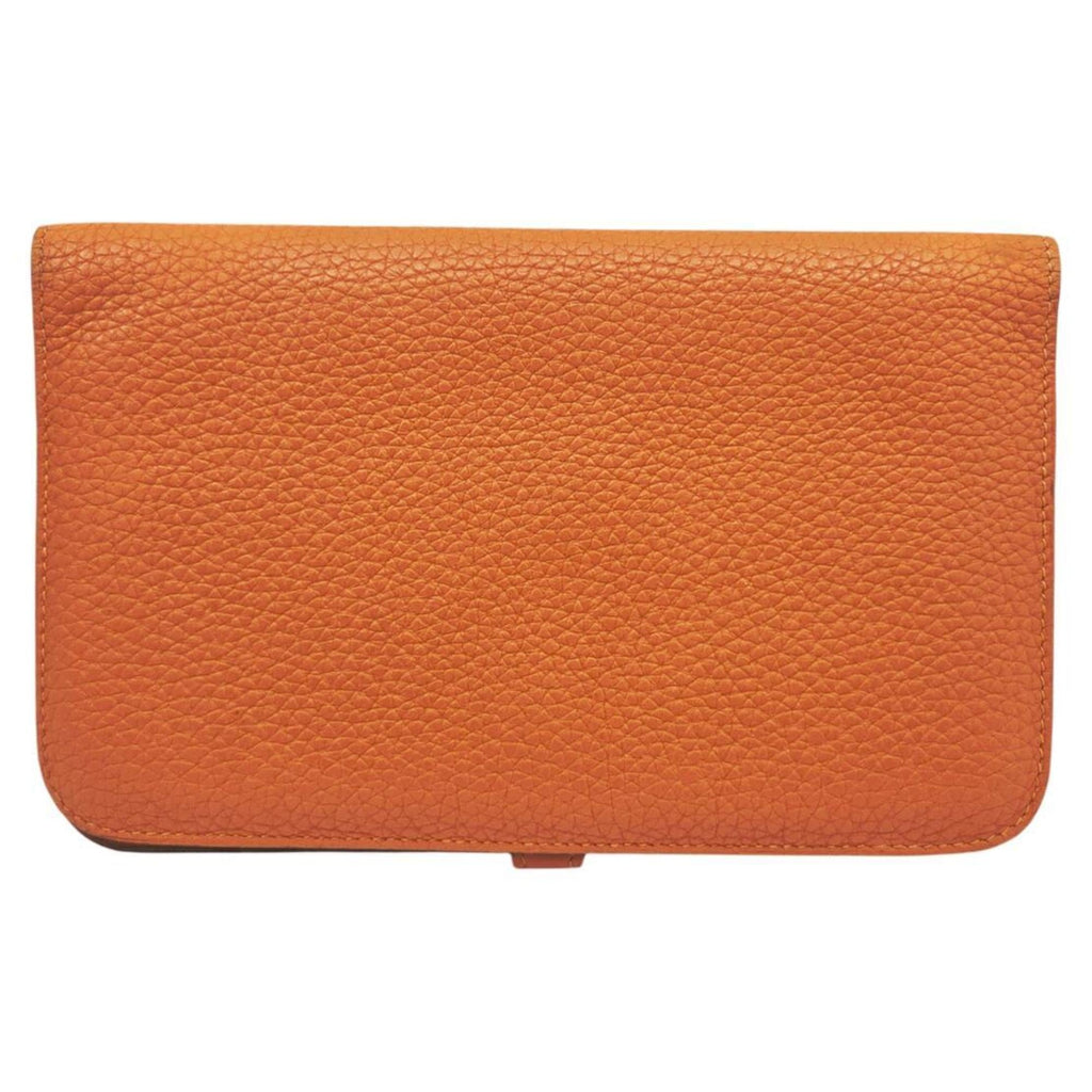 HERMES Dogon Duo GM Taurillon Clemence Orange Long Wallet, Leather, Wallet & Coin Case, Women's Men's