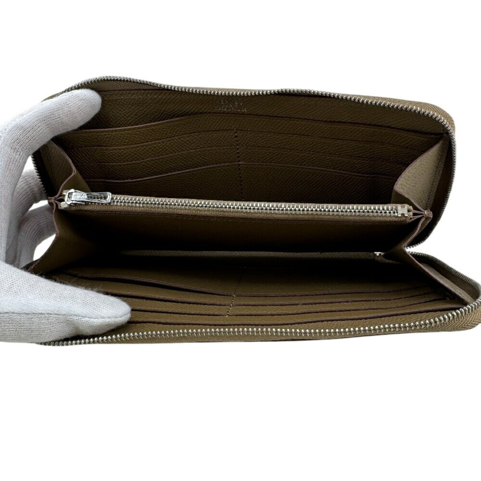 HERMES Round Zip Evelyne Long Wallet Brown Women's