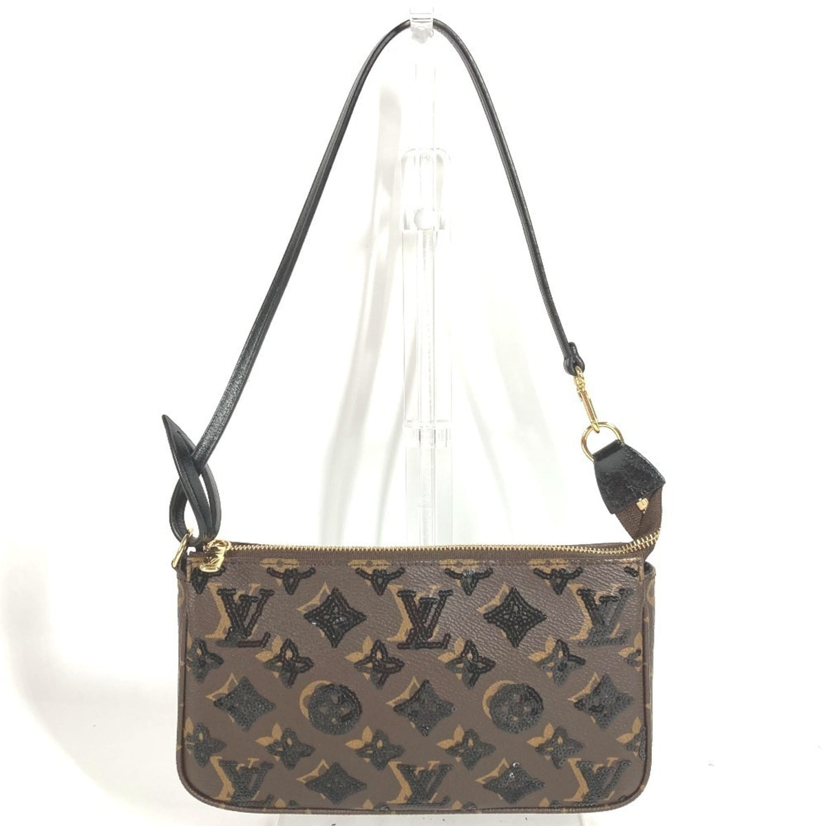 LOUIS VUITTON M26473 Monogram Sequin Pochette Accessoires Bag Accessory Pouch Shoulder Canvas Women's Brown Like New — Like New