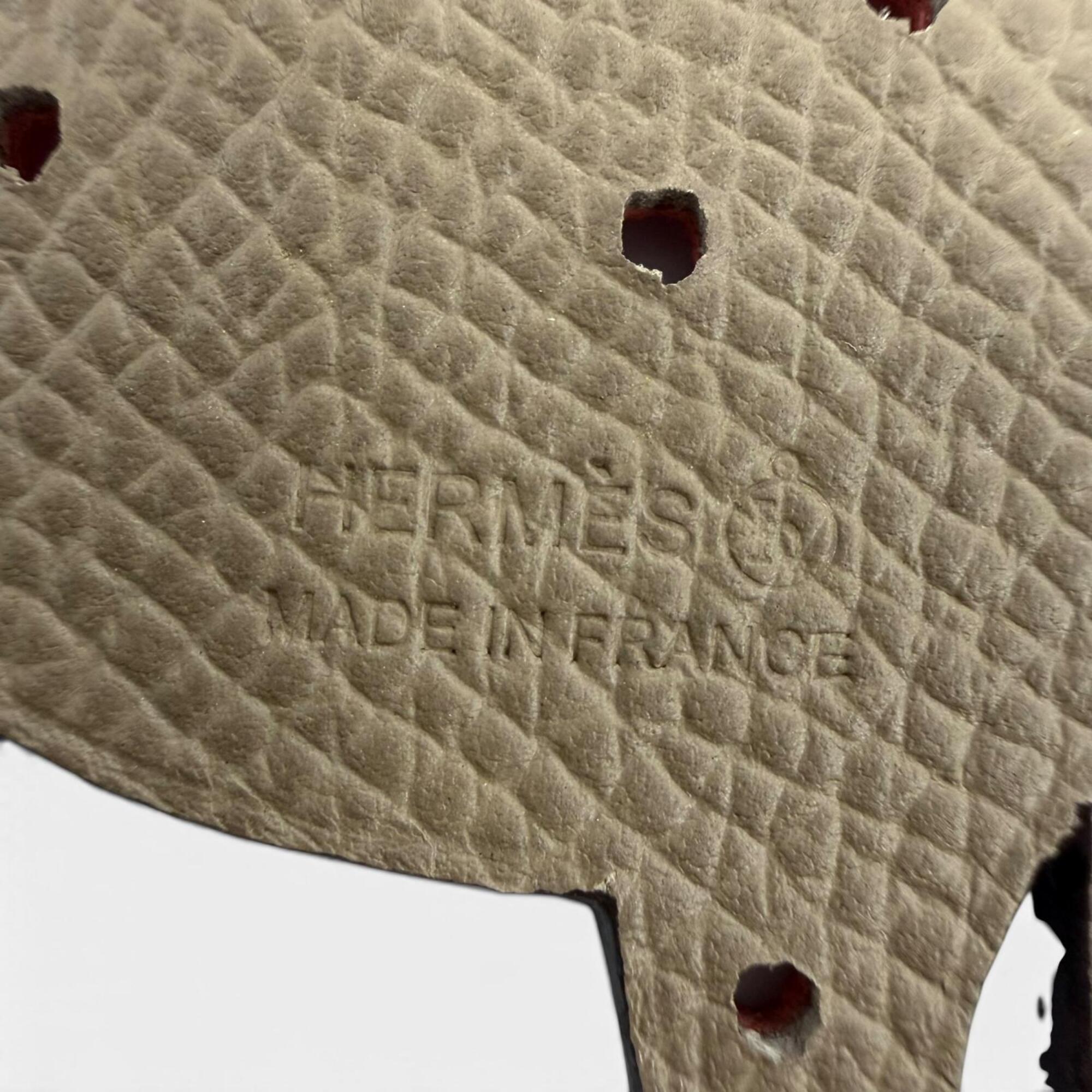 HERMES Petit H Leather Rose Etoupe Dog Dalmatian Bag Charm, Made in France, Women's — Like New