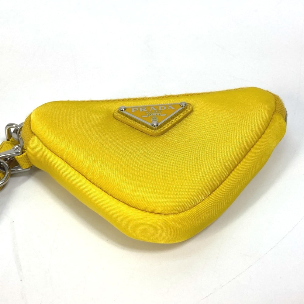 PRADA 2TT140 Triangle Plate Re Nylon with Neck Strap Key Ring Pouch Men's Yellow — New - Store Return