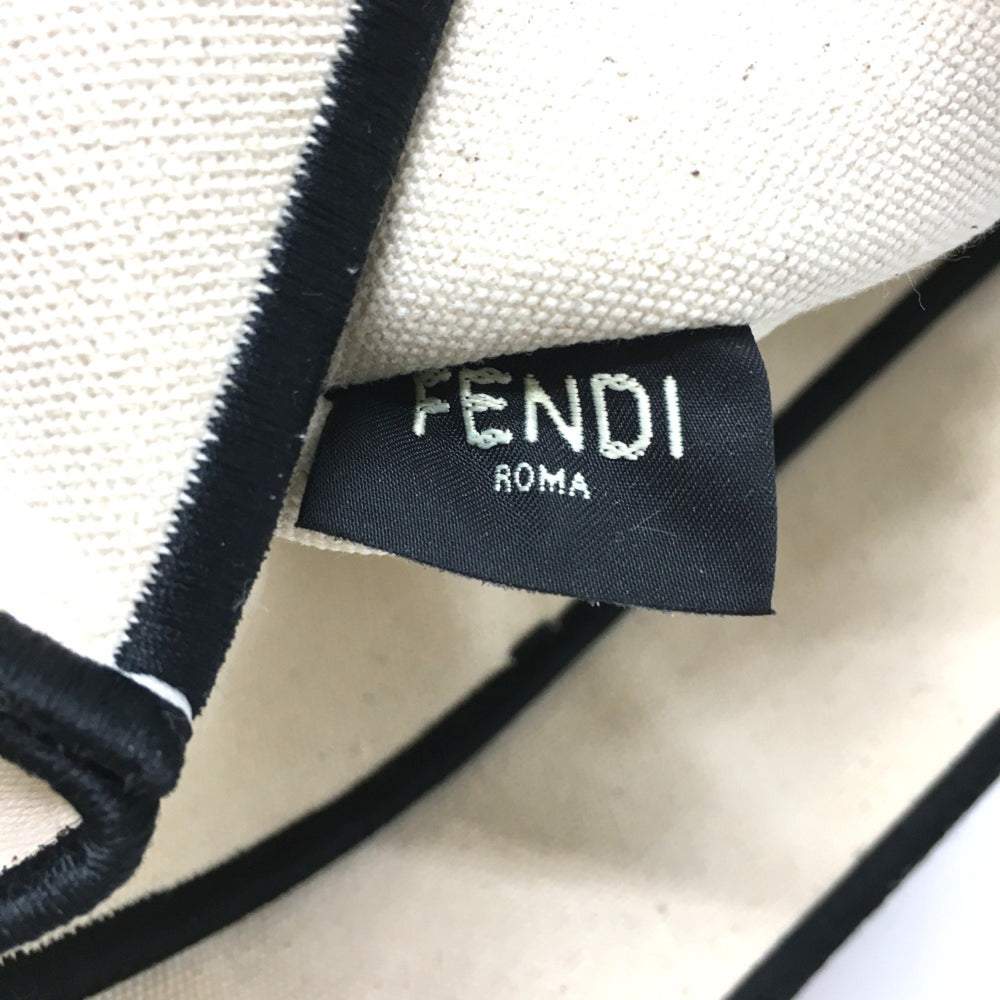 Fendi 8BH379 bag large Tote Bag Gresso Natural Beige & Black Beige x Black — Like New