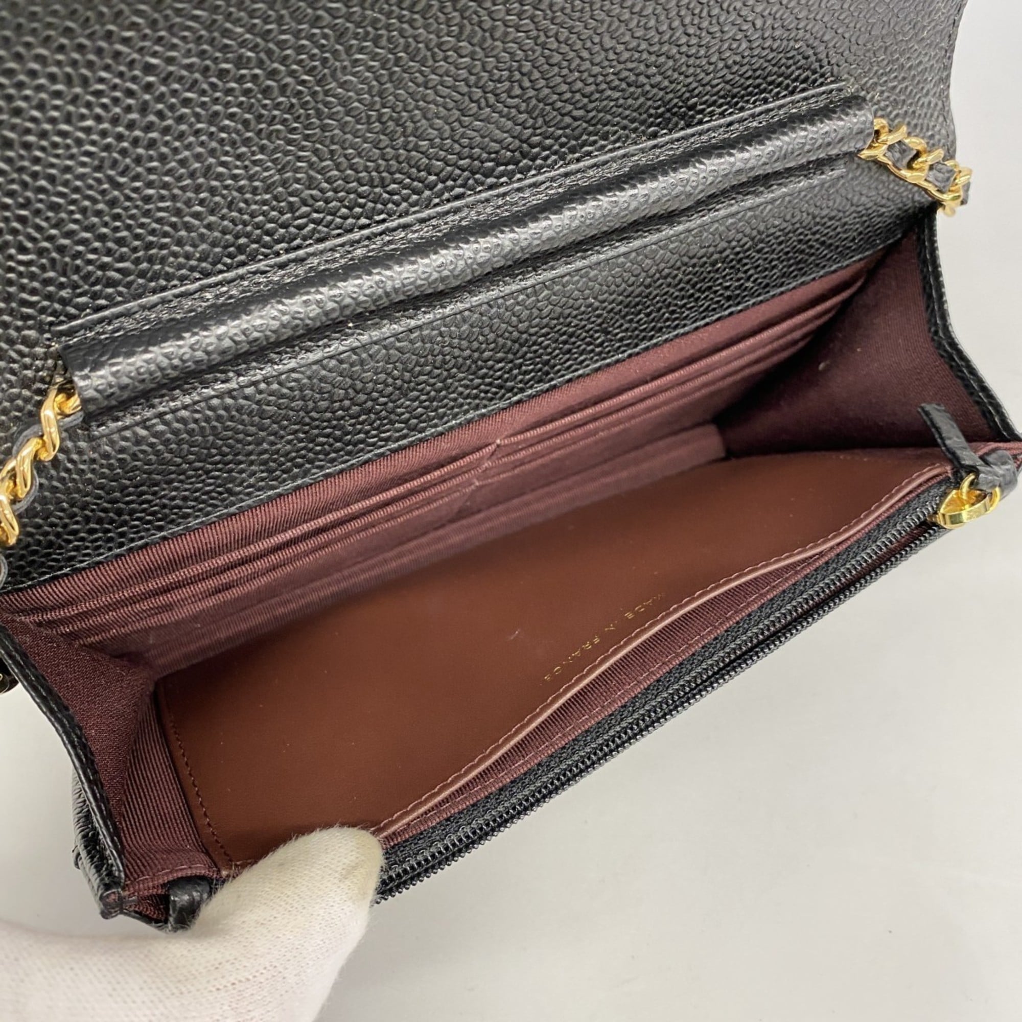 Chanel Matelasse Chain Shoulder Wallet in Caviar Leather, Black, Women's