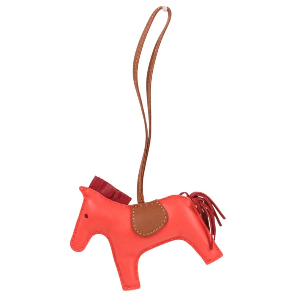 HERMES Rodeo MM Leather Accessory Bag Charm, Agneau Milo Pink Red, Women's — Like New