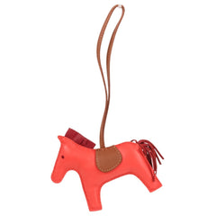HERMES Rodeo MM Leather Accessory Bag Charm, Agneau Milo Pink Red, Women's — Like New