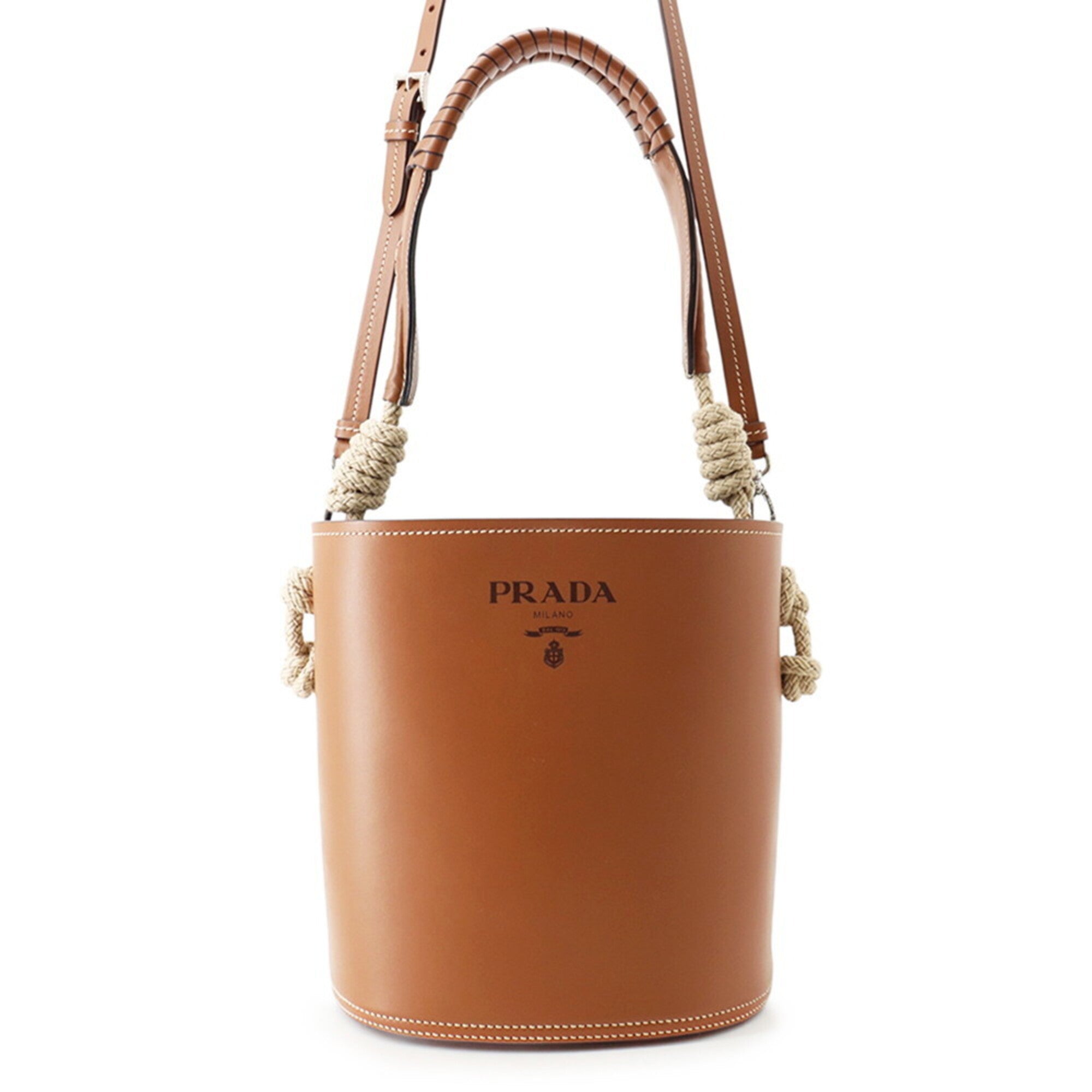 Prada Tambour Bucket Shoulder Bag, Calf Leather, 1BE050, PRADA 2-way, Handbag — Like New