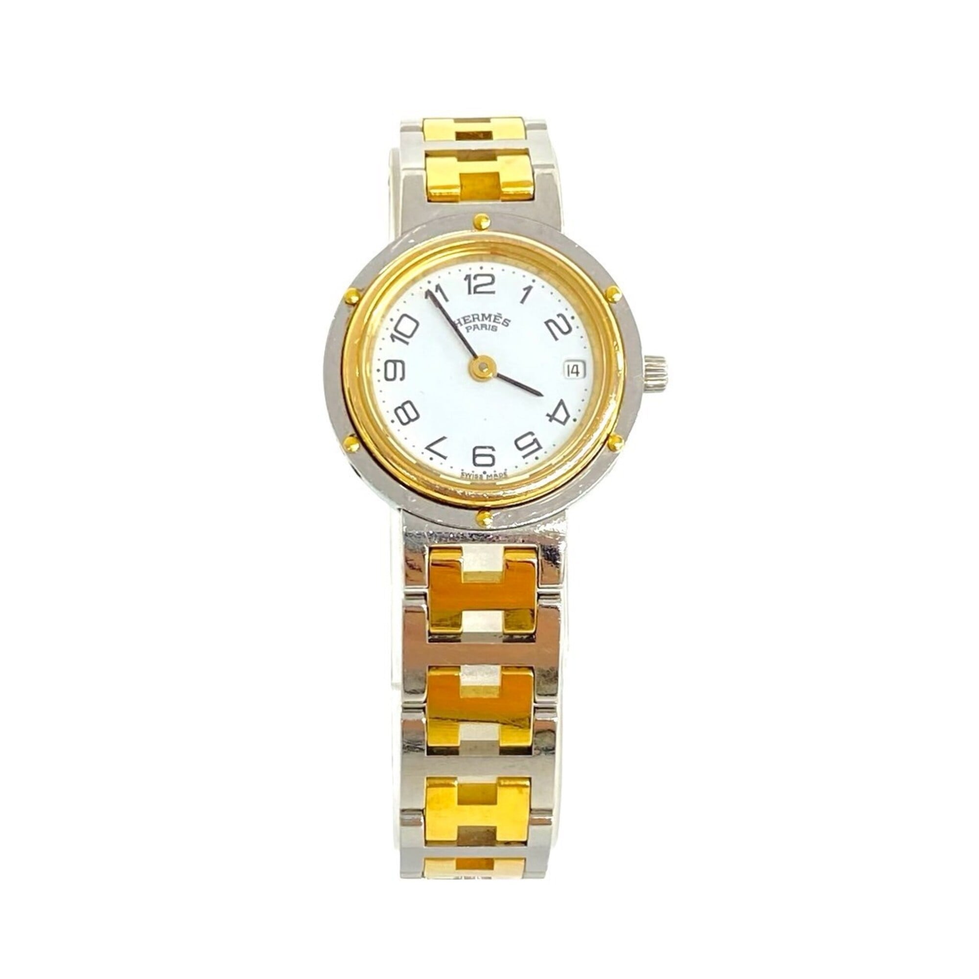 HERMES Clipper Stainless Steel GP Quartz Wristwatch, Silver/Gold, 38535 — Good