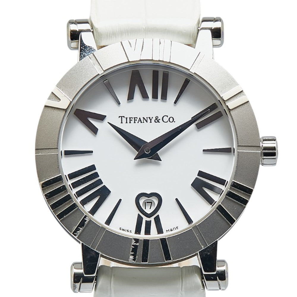 Tiffany & Co. Atlas Heart Date Watch Z1300.11.11A20A71A, Quartz Movement, White Dial, Stainless Steel, Leather, Women's — Good