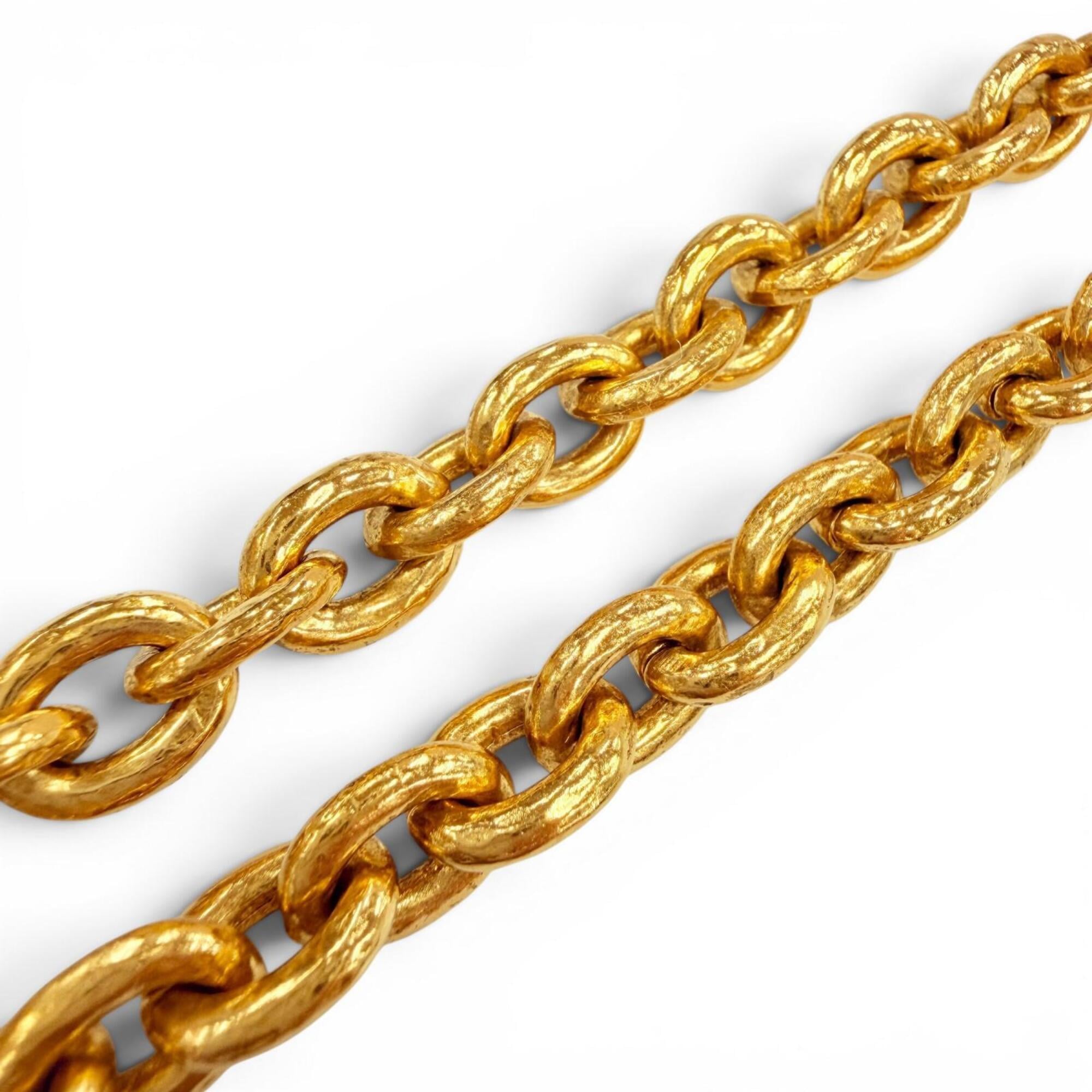 CHANEL Vintage 94A Coco Mark Gripoix Cross Fringe Long Necklace, Rare Gold, Made in France, Women's — Like New