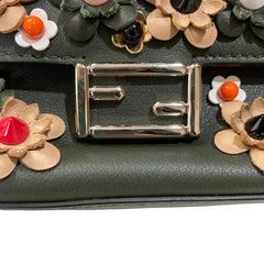 FENDI Fendi Applique Stud Flowerland Micro Double Bucket Chain Shoulder Bag Khaki Women's — Like New