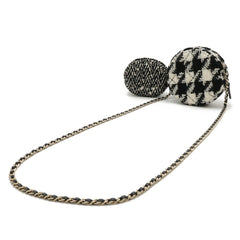 CHANEL Round Chain Shoulder Pochette in Houndstooth Tweed with Boa, Ivory and Black, AP0986 — Like New