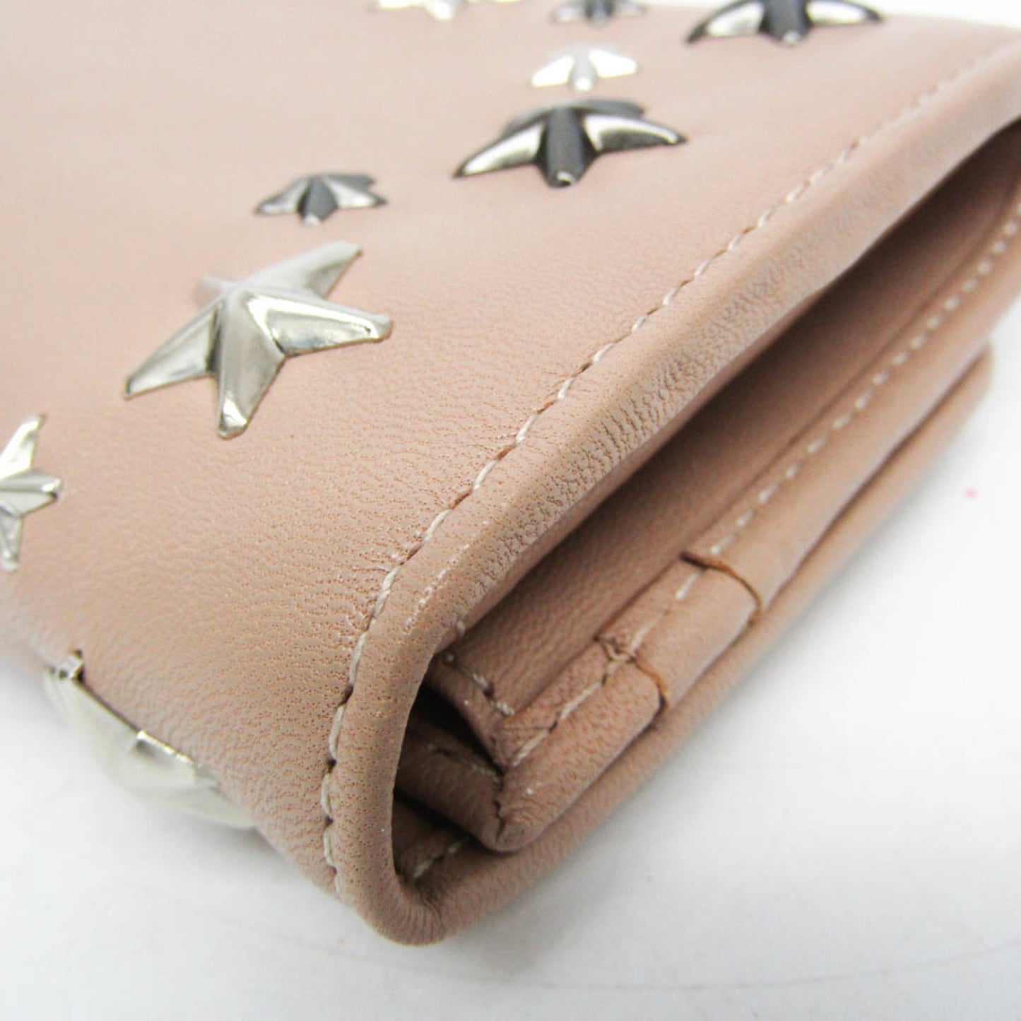 Jimmy Choo NINO J000108501001 Women's Leather Studded Long Wallet (bi-fold) Coral Pink