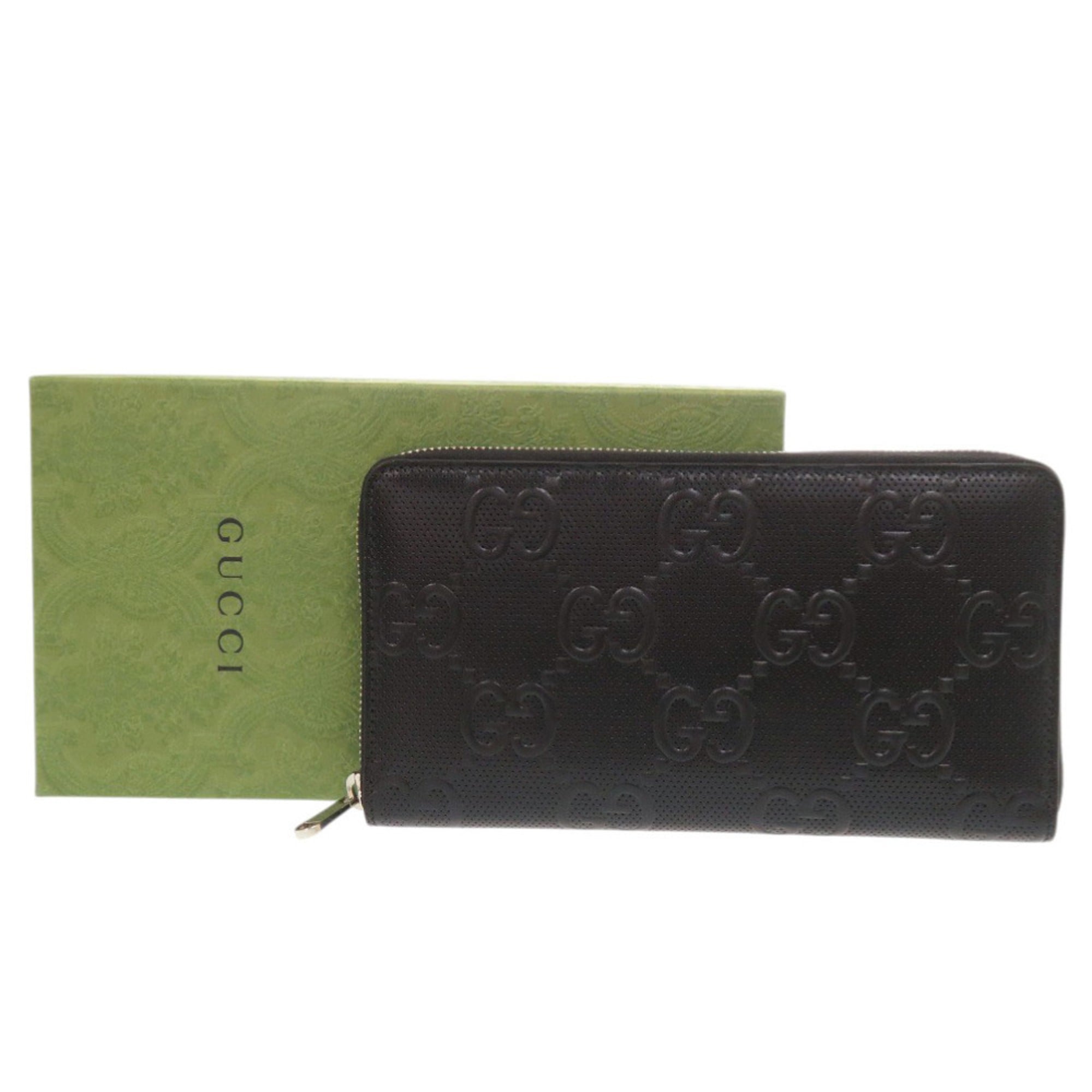 Like new Gucci Zip Around Organizer 625563 GG embossed leather black long wallet 0040