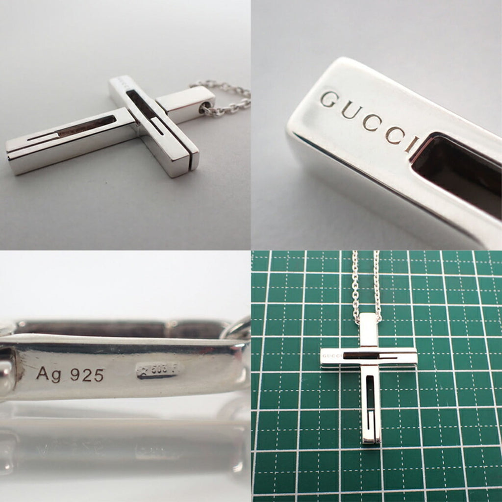 GUCCI 925 Branded G Cross Necklace Pendant