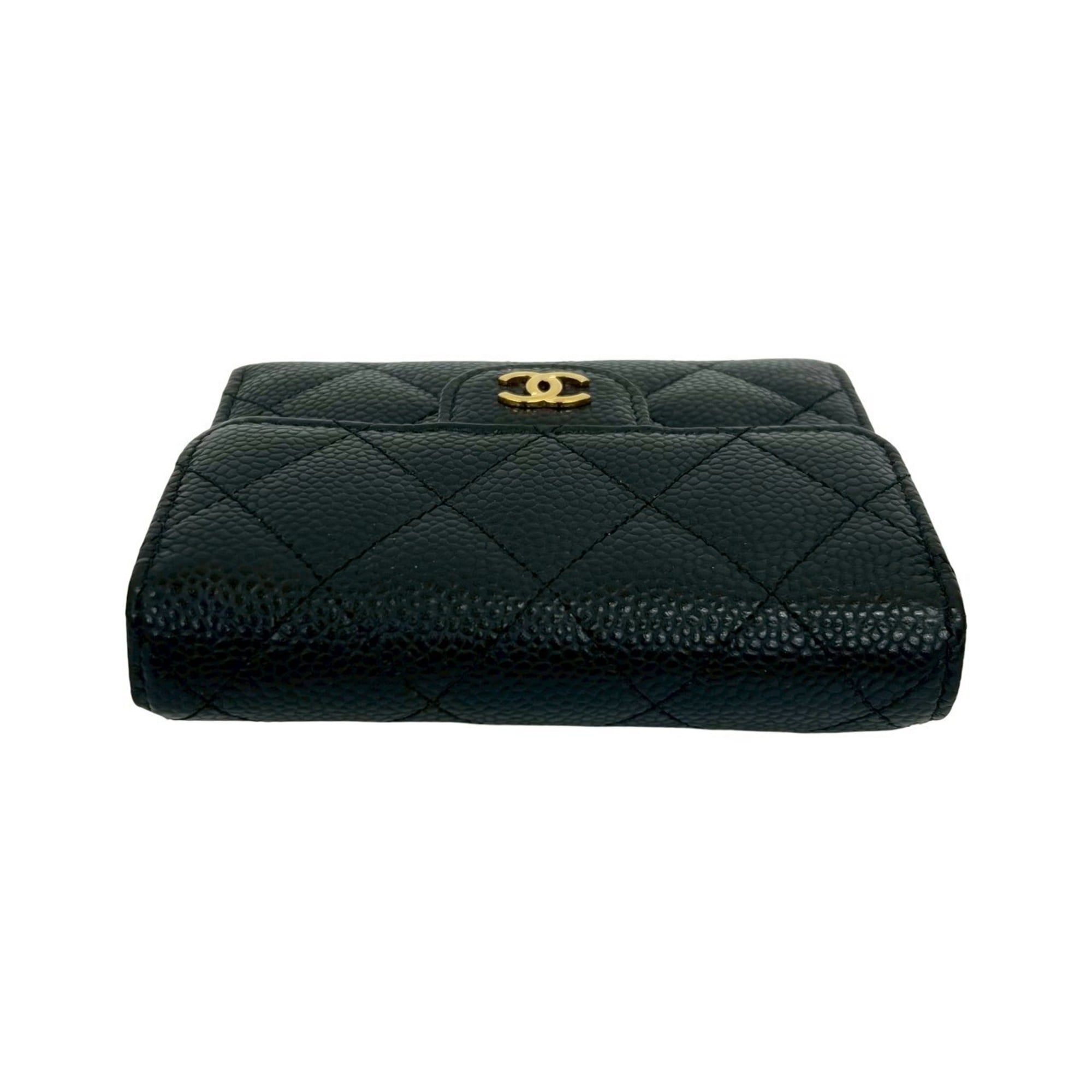 CHANEL Matelasse Coco Mark Caviar Leather Tri-fold Wallet, Black, 64570