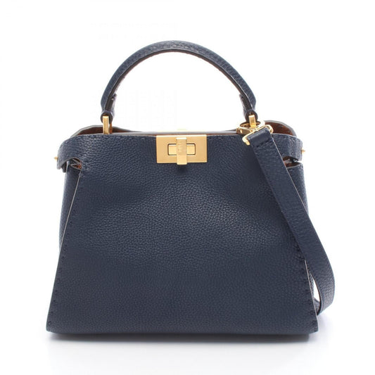 Fendi Peekaboo Essential Handbag, Leather, Women's, Navy, 8BN302