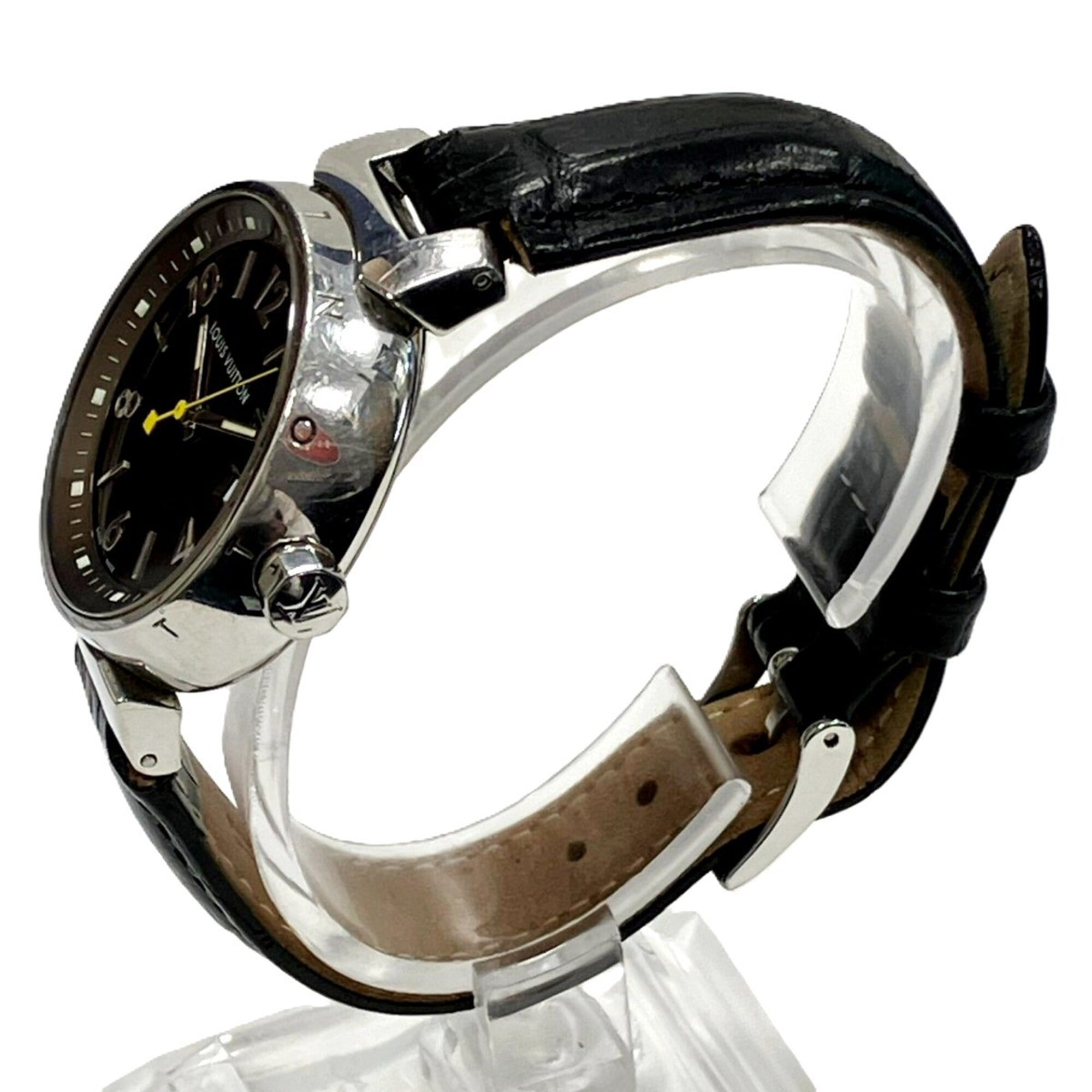 Louis Vuitton Tambour Q1311 Watch, Total Weight 49.5g, Stainless Steel, Genuine Leather Strap, Quartz Movement, Brown Dial — Good