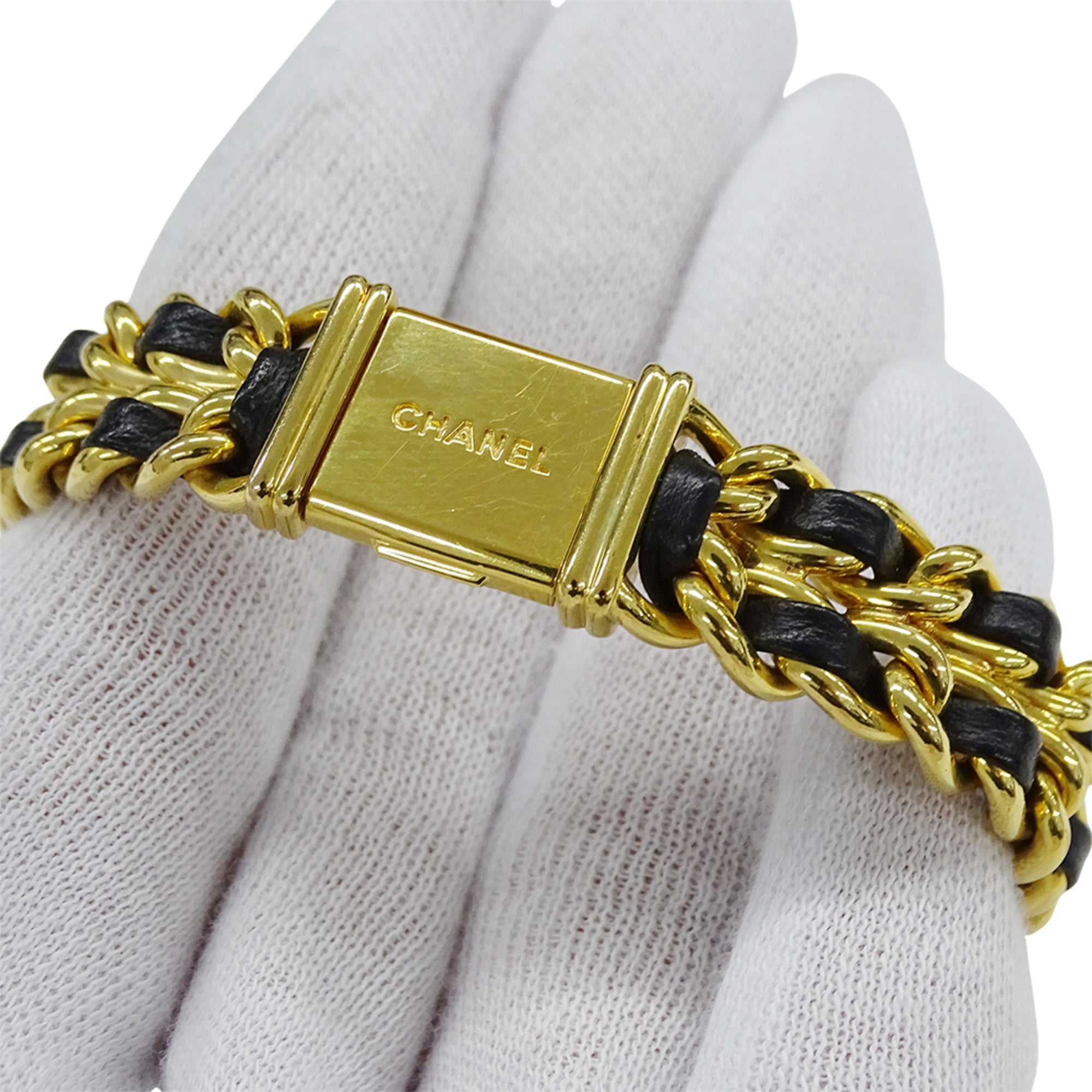 Chanel CHANEL Women's Watch Brand Premiere Quartz QZ GP Leather M Size H0001 Square Gold Black — Good