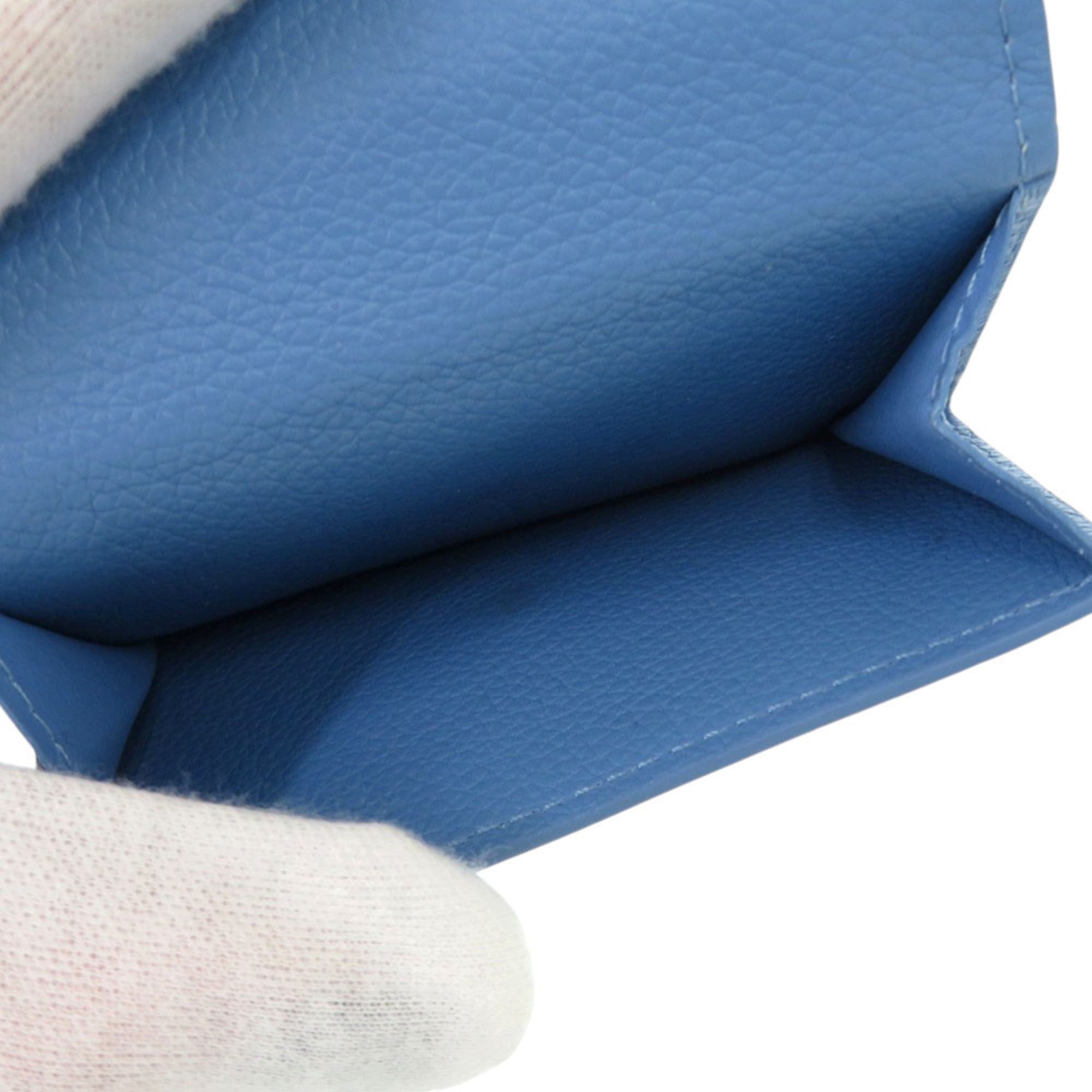 Excellent condition Louis Vuitton Portefeuille Rock Mini M67861, blue leather with silver hardware, LV tri-fold wallet 1036