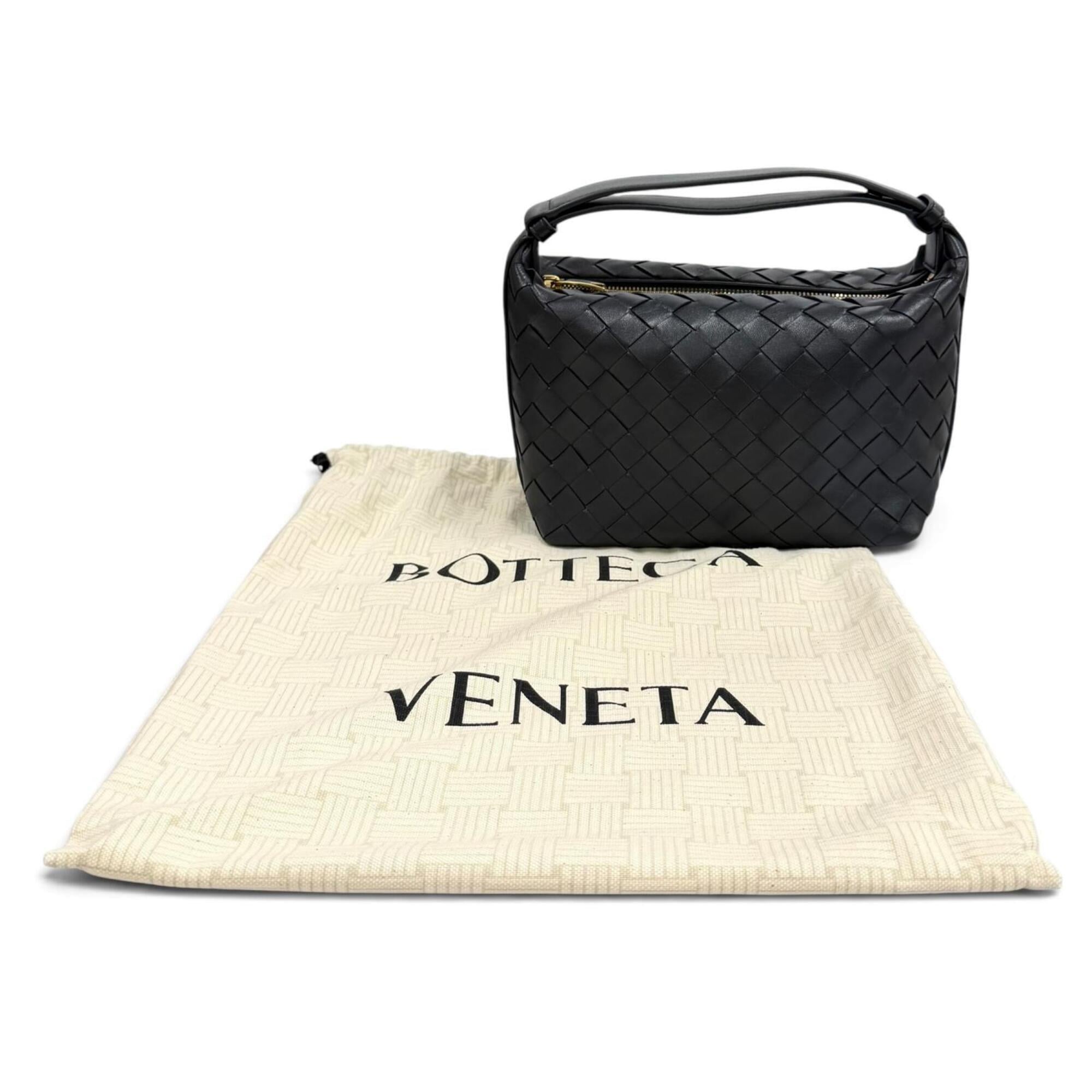 BOTTEGA VENETA 754443 Wallace Intrecciato Leather Handbag, Dark Gray, Made in Italy, Women's, with Dust Bag — Like New