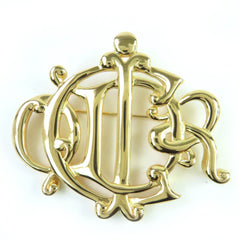 Christian Dior emblem logo design brooch accessory, gold, for women — Like New