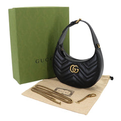 Gucci GG Marmont Half Moon Shaped Mini 2-way Hand/Shoulder Handbag, Leather, Black, 699514 — New - Store Return